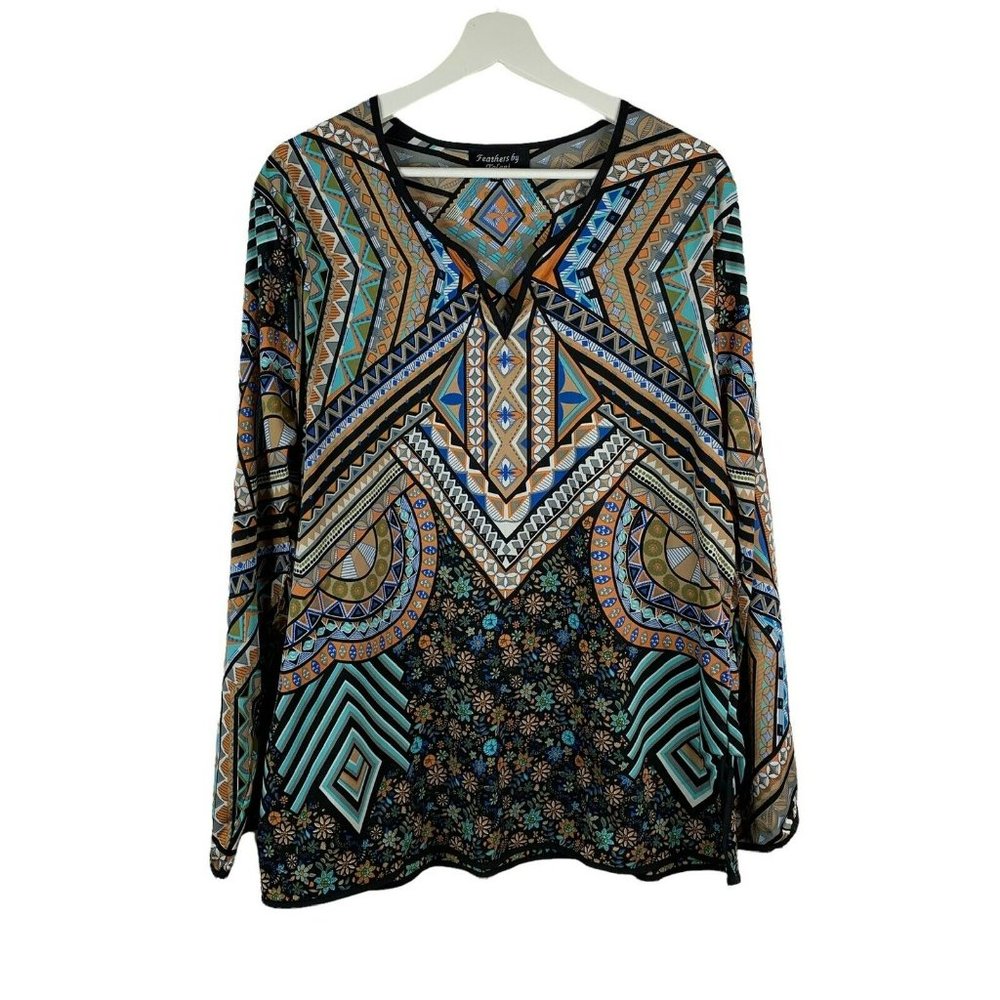 Anthro Feathers By Tolani Split V-Neck Long Sleeve Tunic Boho Blouse Women’s XL